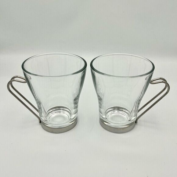 Vitrosax Italy Clear Glass Stainless Steel Removable Handle Expresso Mug Set - Picture 4 of 16